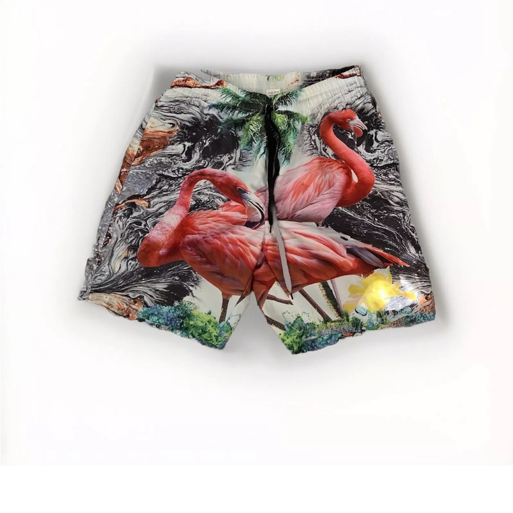 Men's Tropical Vibes Flamingo Swim Trunks Board Shorts With Mesh Lining Size M - Picture 2 of 2